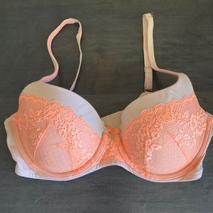 Cream and orange lace overlay VS bra